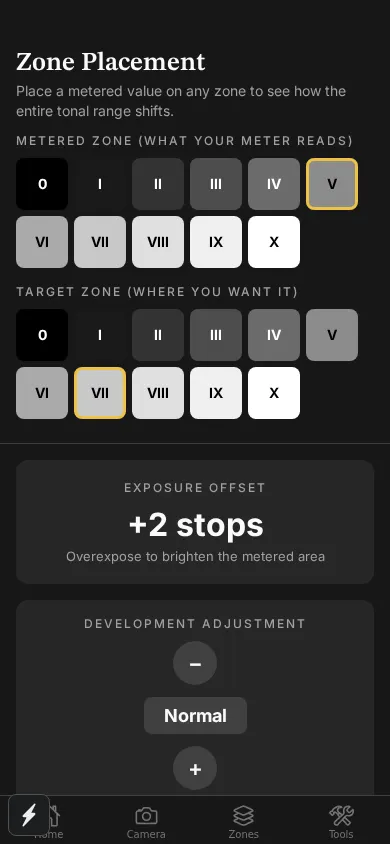 Zone Placement screen
